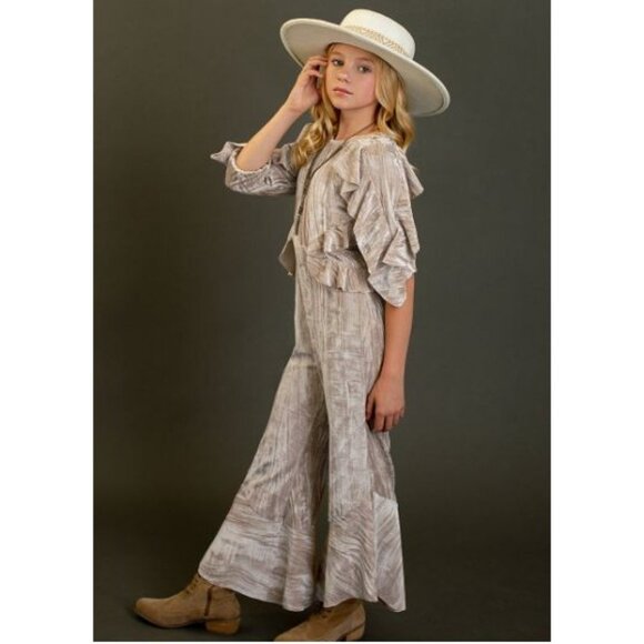 MIA JOY Crushed Velvet Jumpsuit Girls 7 Joyfolie Valery 70's Style Ruffle Flares - Picture 9 of 10